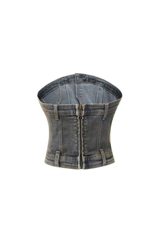 LERROI BLUE VINTAGE STUDDED DENIM BUSTIER BLUE