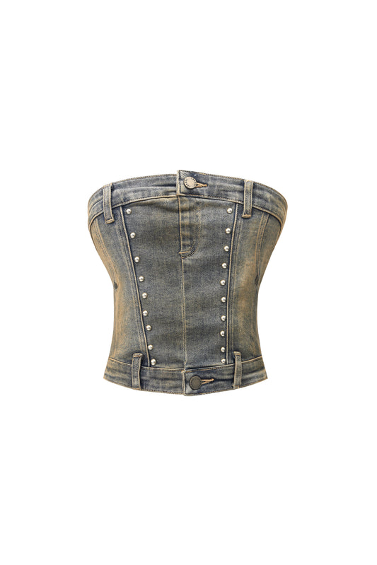 LERROI BLUE VINTAGE STUDDED DENIM BUSTIER BLUE