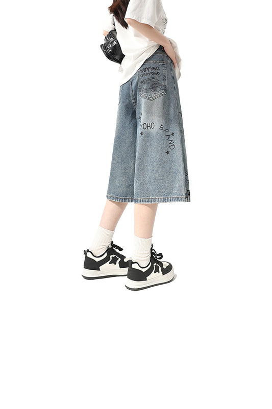 BLUE STREET ART CROP DENIM BLUE