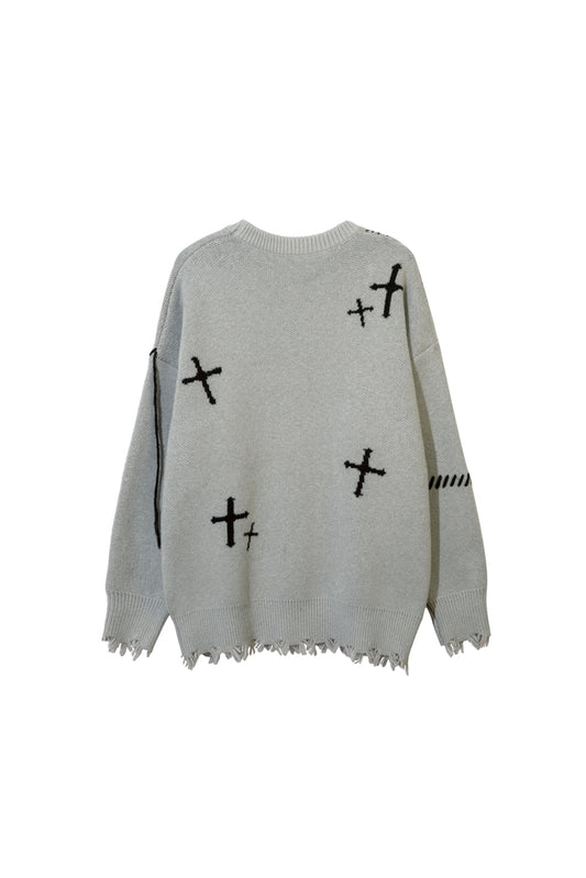 LERROI GREY TIE DYE RAW EDGE ARTWORK SWEATER GREY