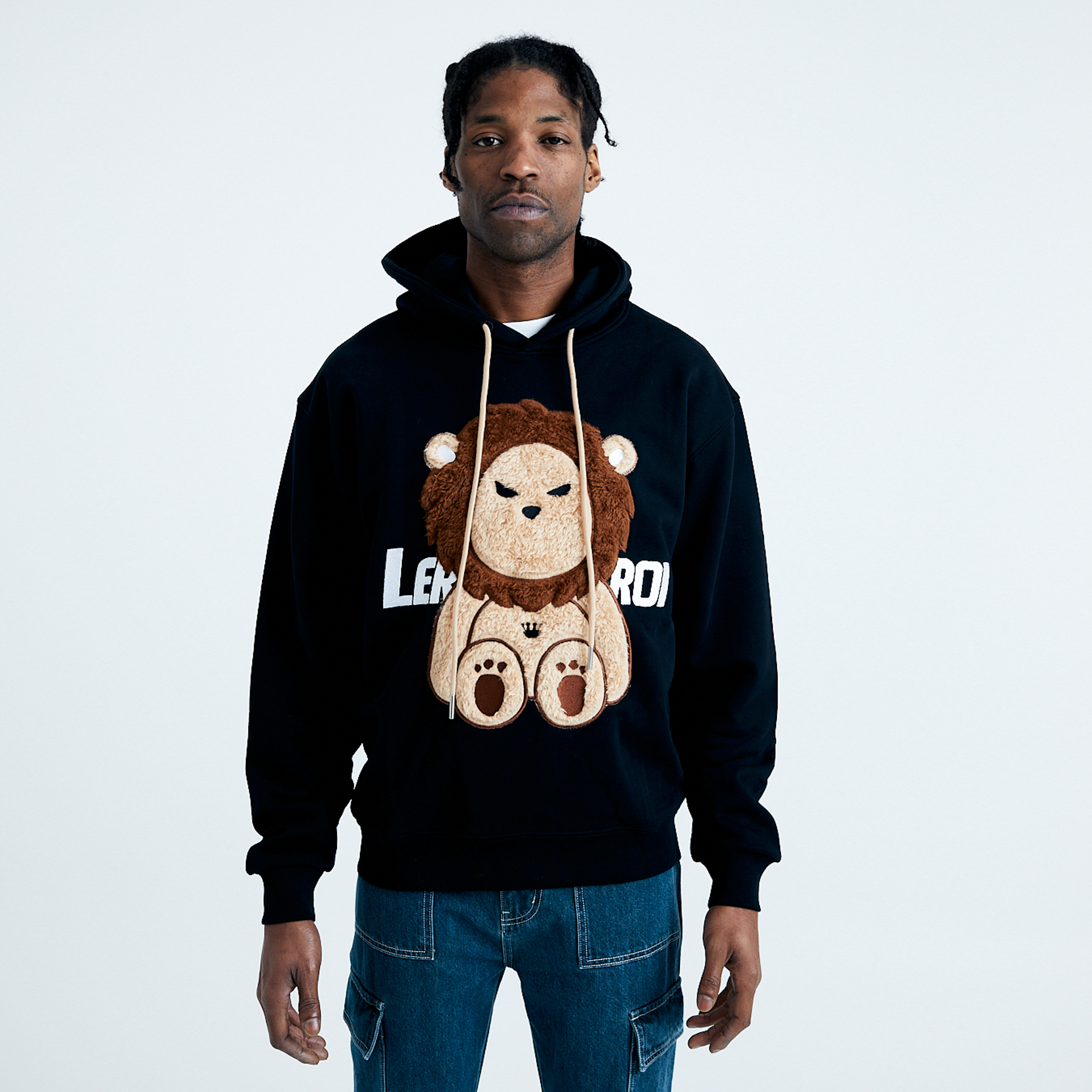 LERROI BLACK FUR LION HOODIE BLACK