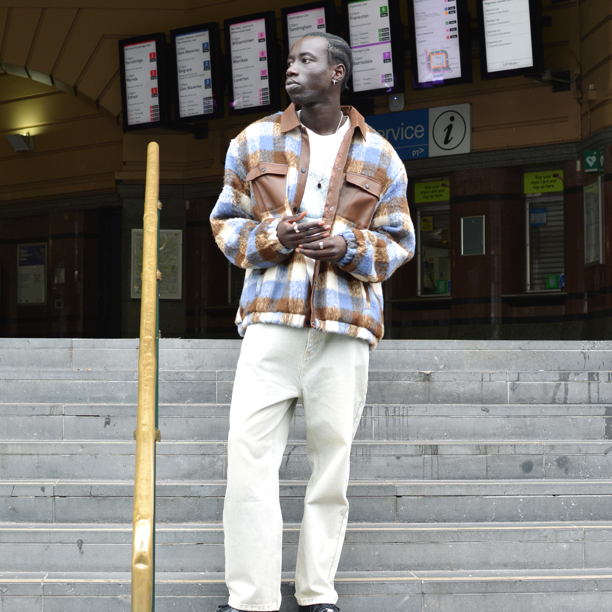 LERROI BROWN STREET CHECK PANEL JACKET BROWN