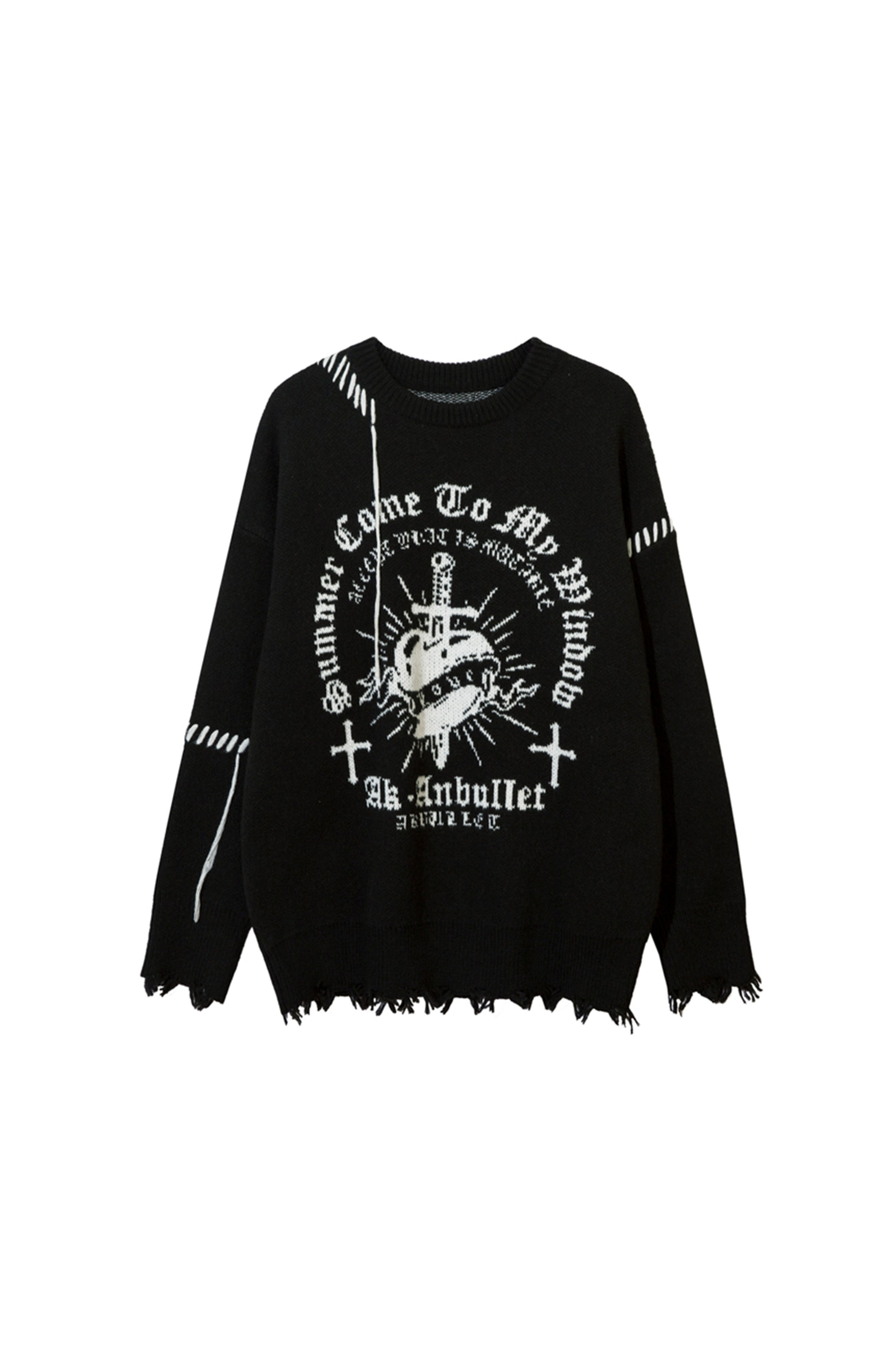 LERROI BLACK TIE DYE RAW EDGE ARTWORK SWEATER BLACK