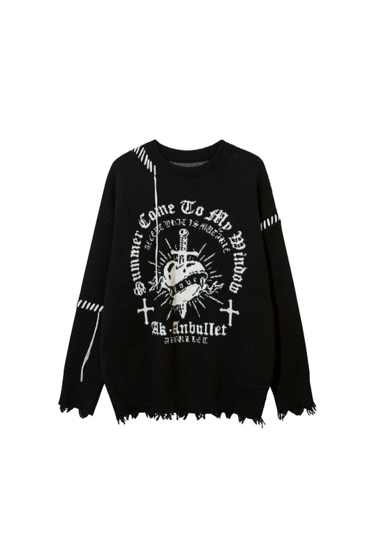 LERROI BLACK TIE DYE RAW EDGE ARTWORK SWEATER BLACK