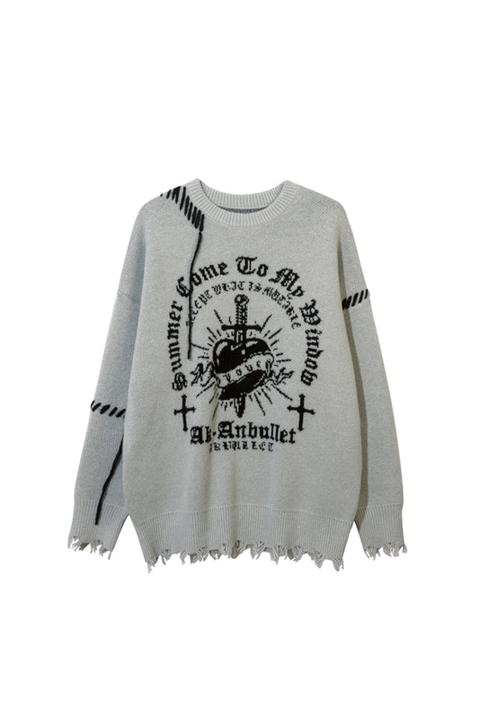 LERROI GREY TIE DYE RAW EDGE ARTWORK SWEATER GREY