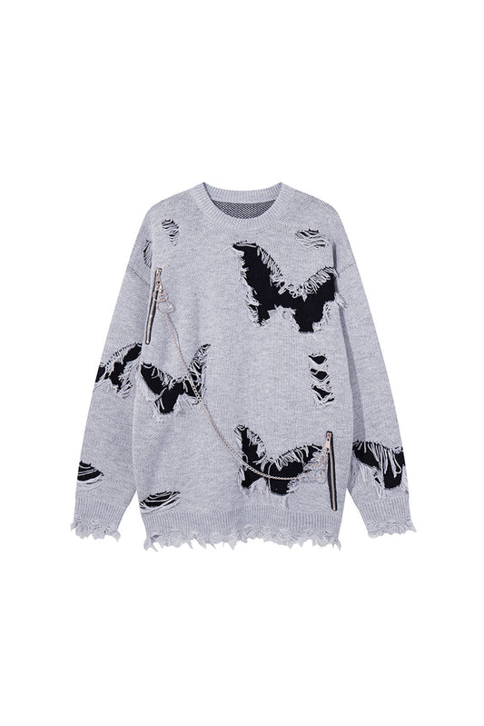 GREY BUTTERFLY FRAYED CHAIN SWEATER GREY