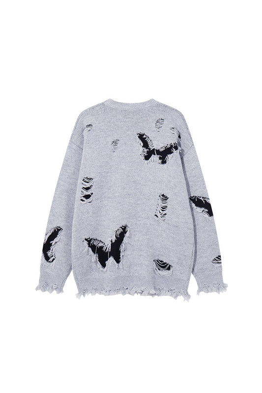 GREY BUTTERFLY FRAYED CHAIN SWEATER GREY
