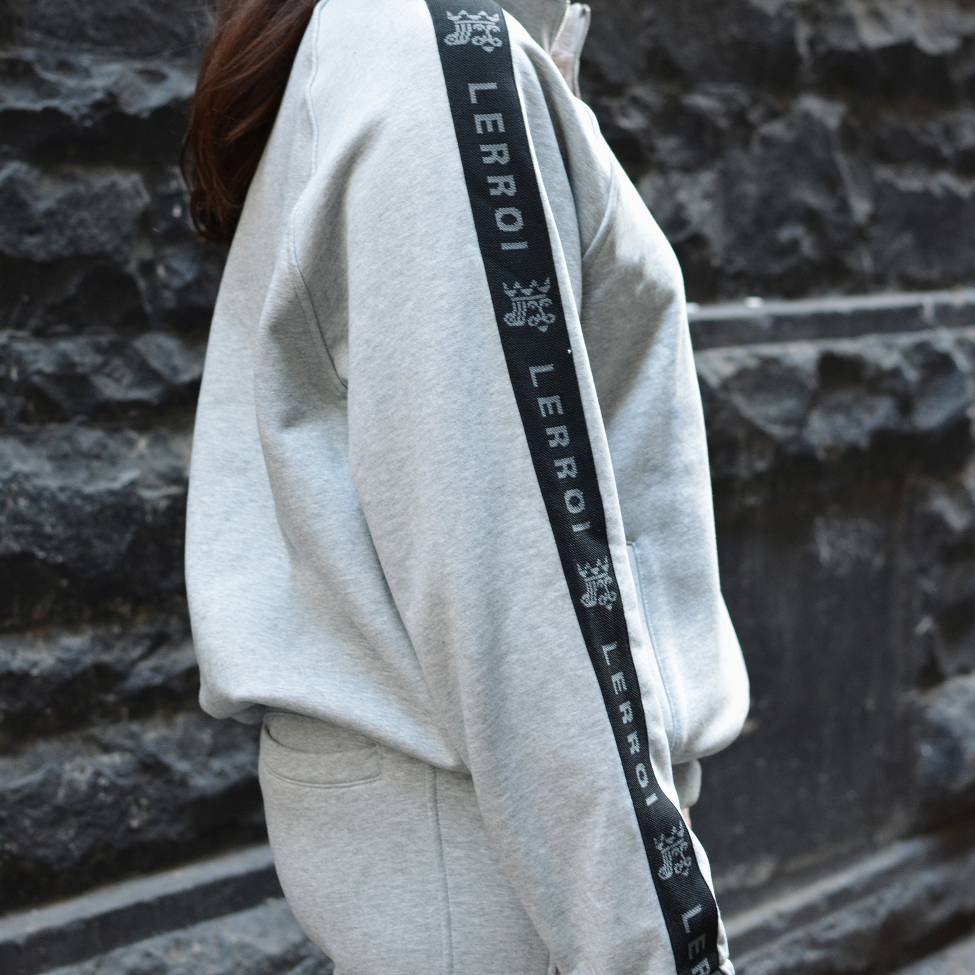 LERROI GREY RELAXED FIT CO-ORD STAND COLLAR HOODIE GREY