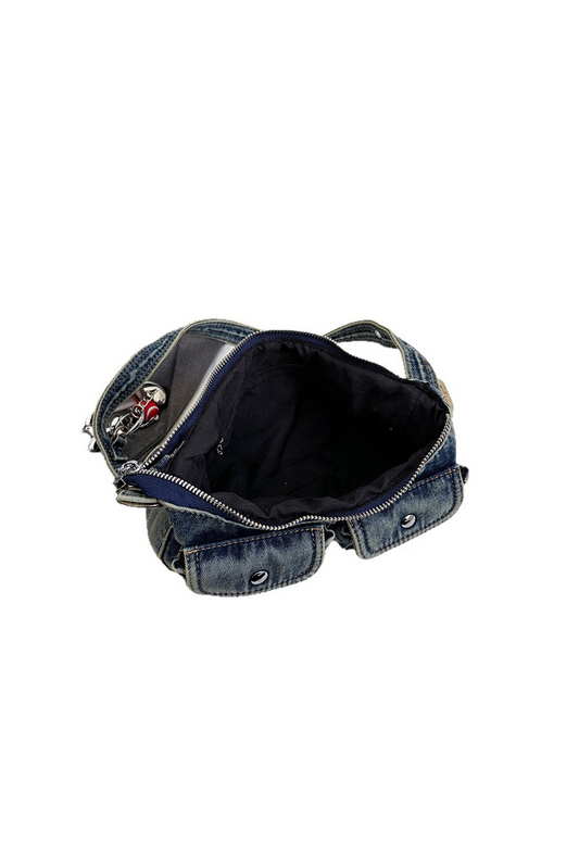 BLUE WASHED UTILITY DENIM SLING BAG BLUE