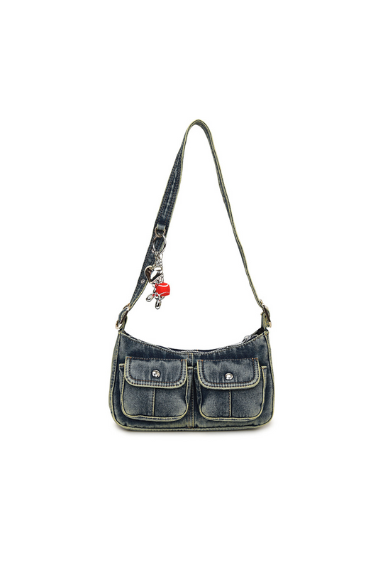 BLUE WASHED UTILITY DENIM SLING BAG BLUE