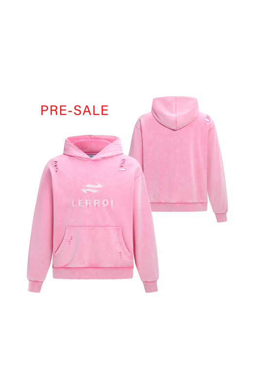 LERROI PINK URBAN WASHED LOGO PRINT HOODIE PINK