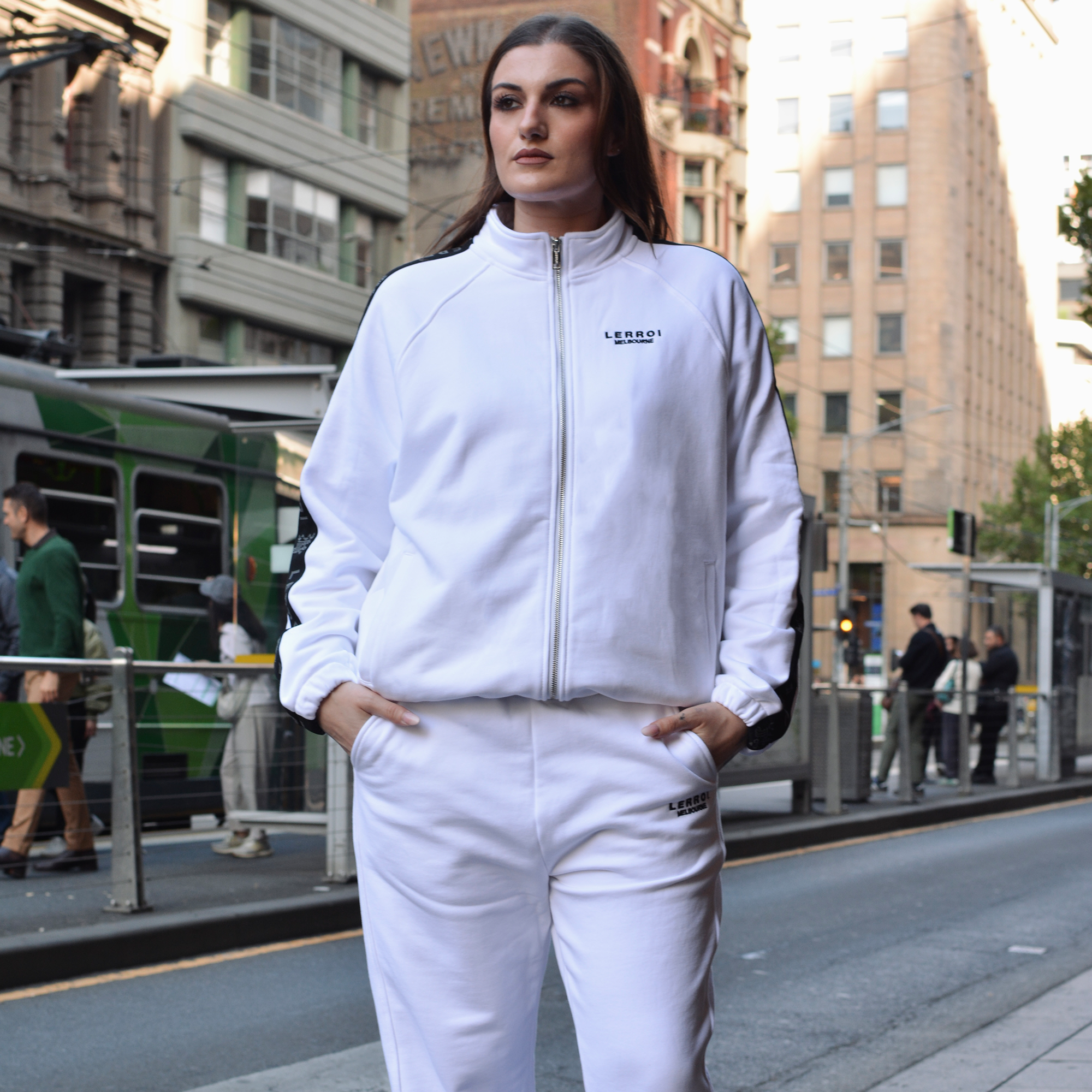 LERROI WHITE RELAXED FIT CO-ORD STAND COLLAR HOODIE WHITE