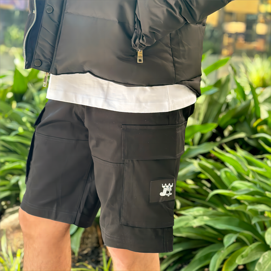 LERROI BLACK COTTON CARGO SHORT BLACK