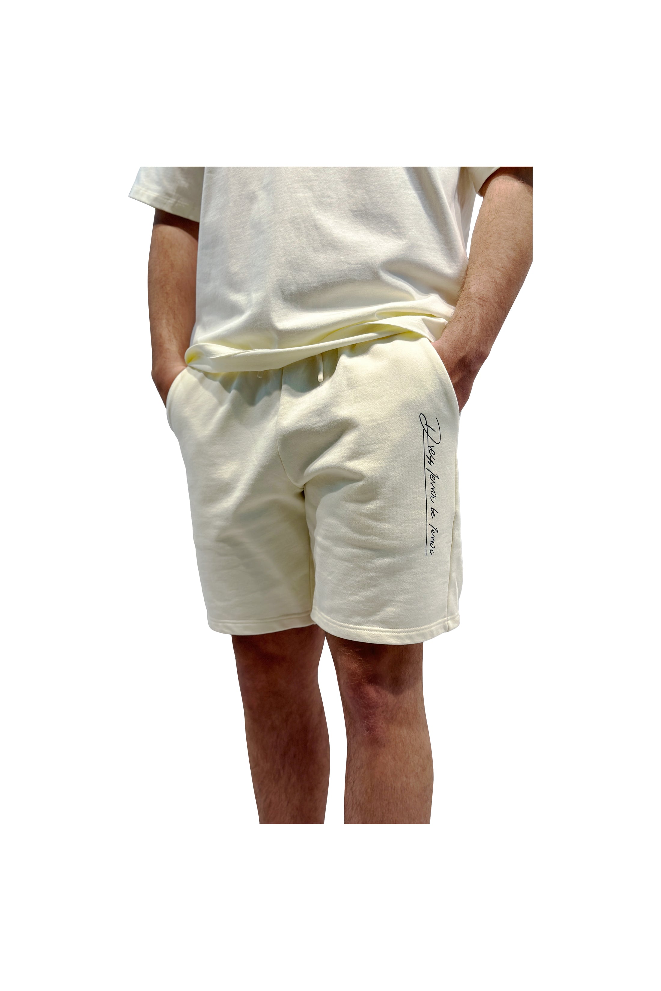 LERROI CREAM RUNNING LETTER PRINT SHORT SWEATPANT CREAM