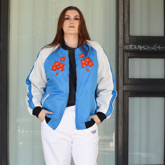 LERROI BLUE HYBRID EMBROIDERED PANEL JACKET BLUE