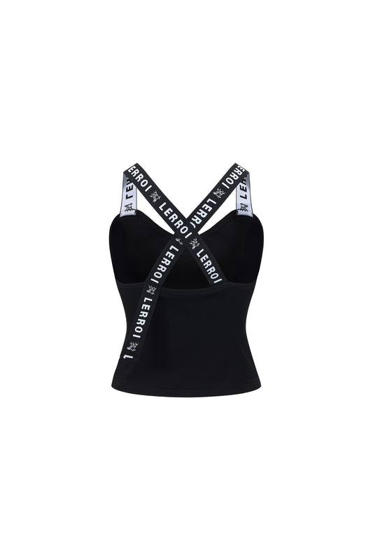 LERROI BLACK LOGO CROSS BACK VEST BLACK