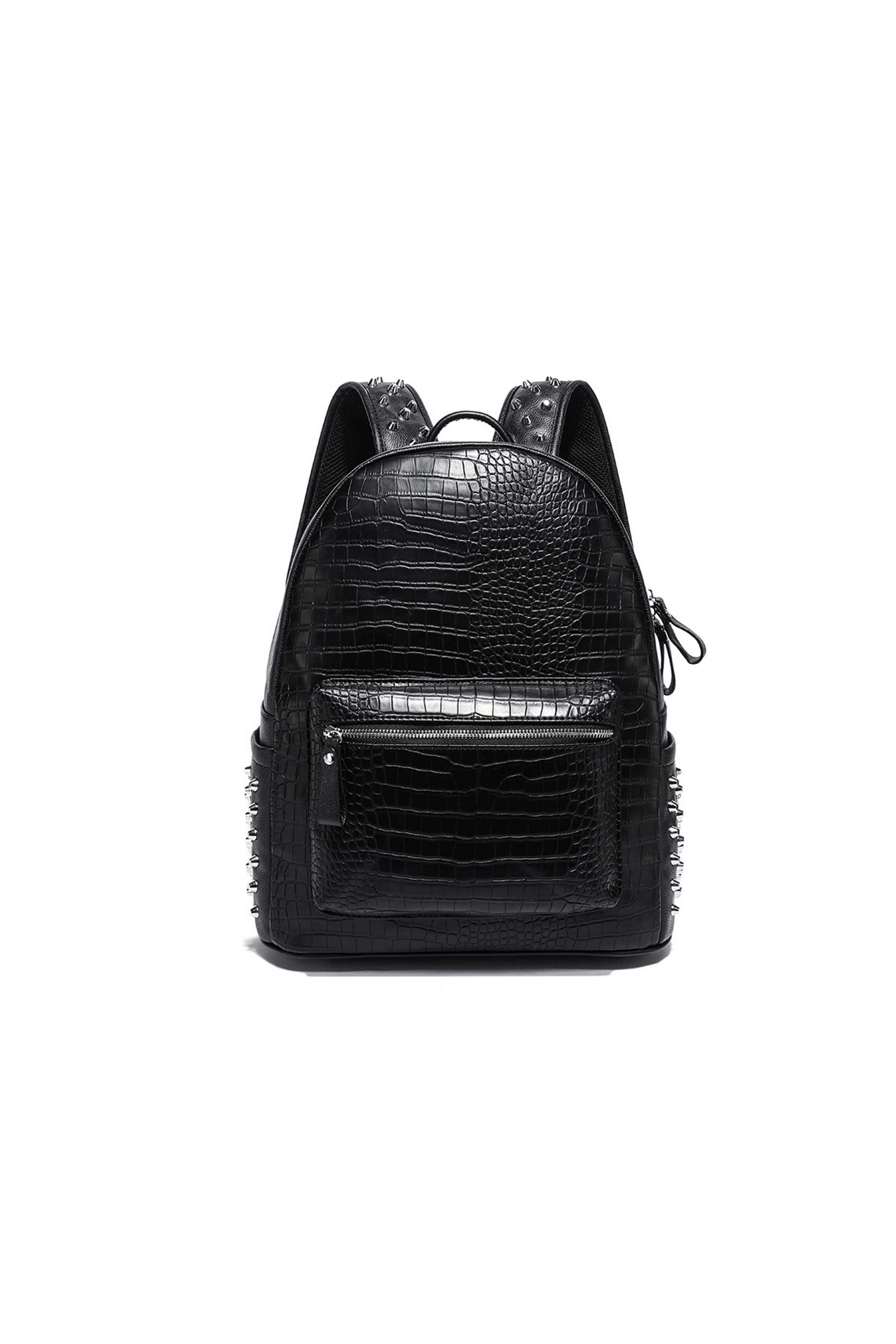 BLACK CROC-EMBOSSED STUDDED BAG BLACK