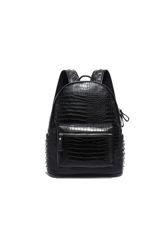 BLACK CROC-EMBOSSED STUDDED BAG BLACK