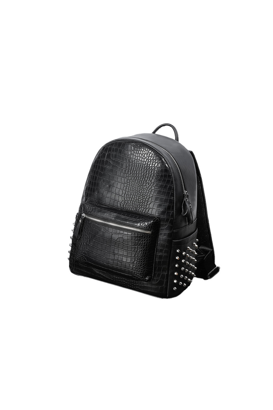 BLACK CROC-EMBOSSED STUDDED BAG BLACK