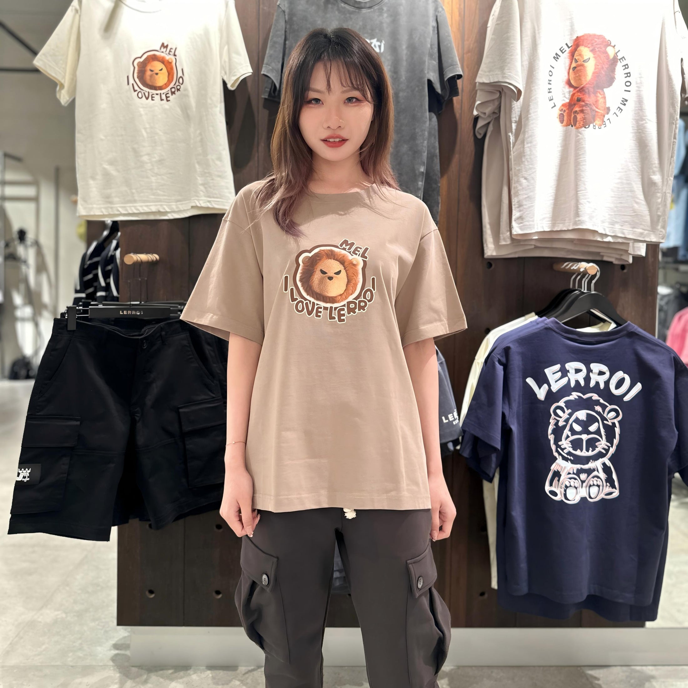 LERROI BROWN LION PRINT T-SHIRT BROWN