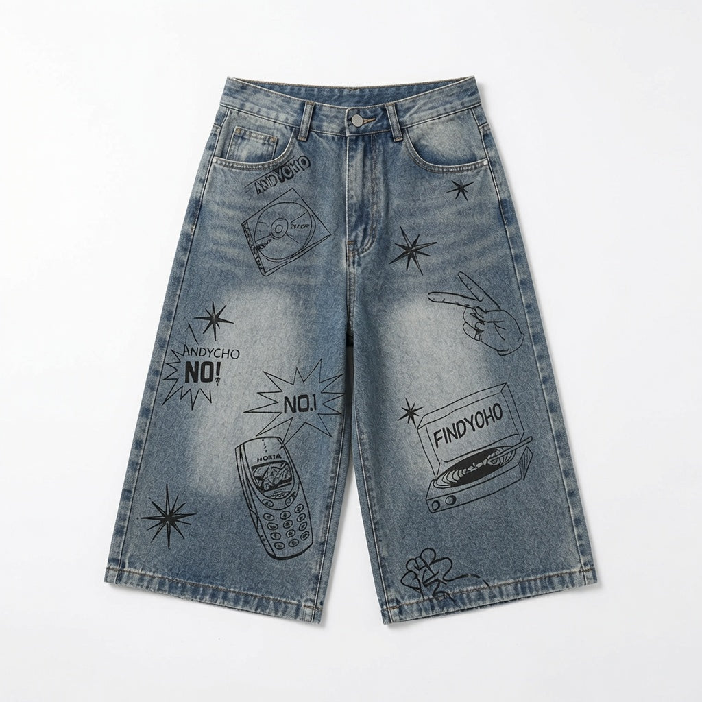 BLUE STREET ART CROP DENIM BLUE