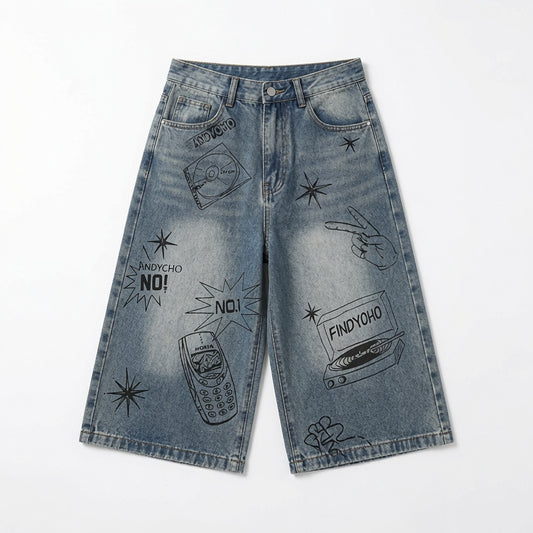 BLUE STREET ART CROP DENIM BLUE